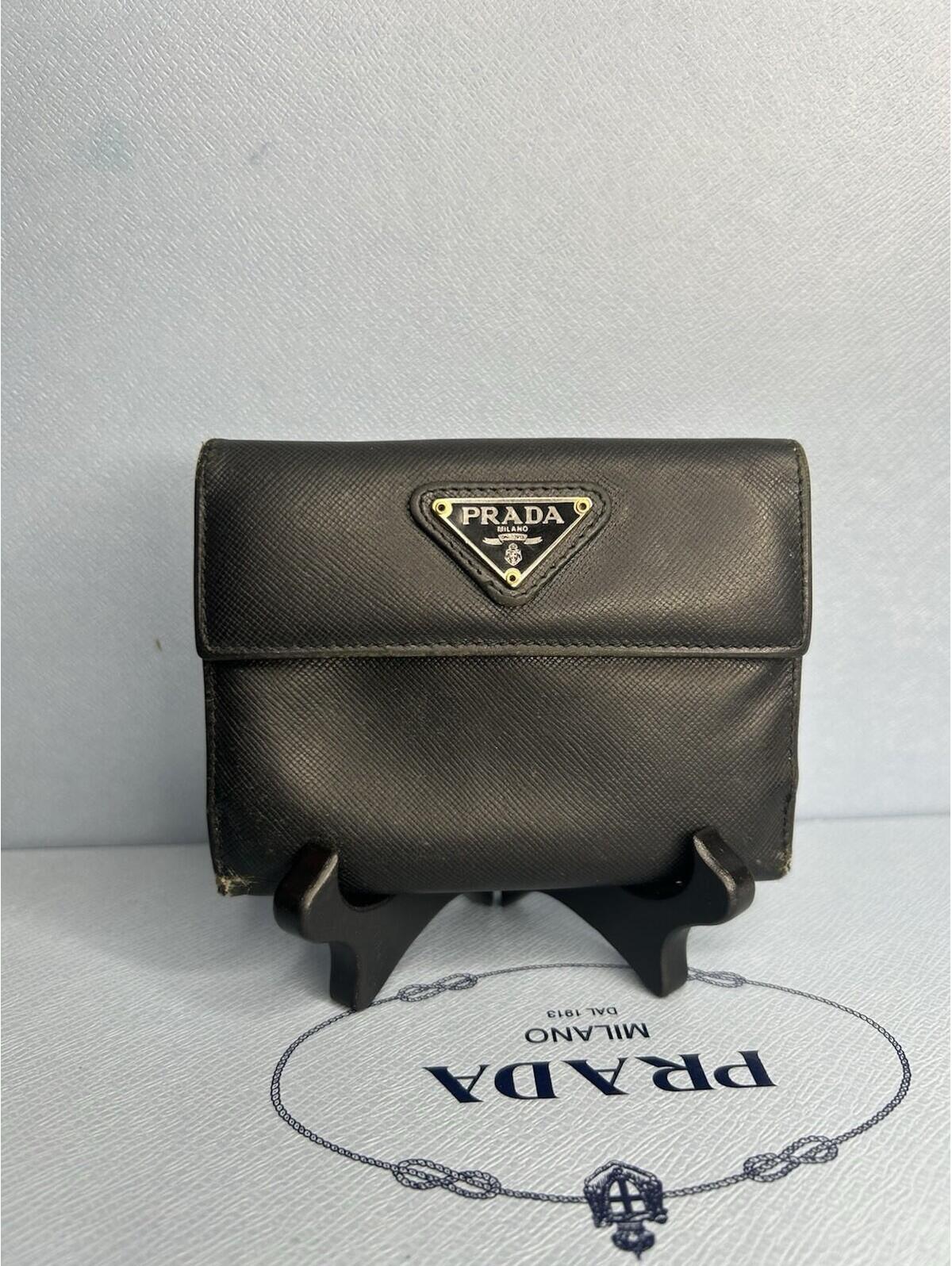Authentic Prada Leather Black Bifold Wallet  Unisex